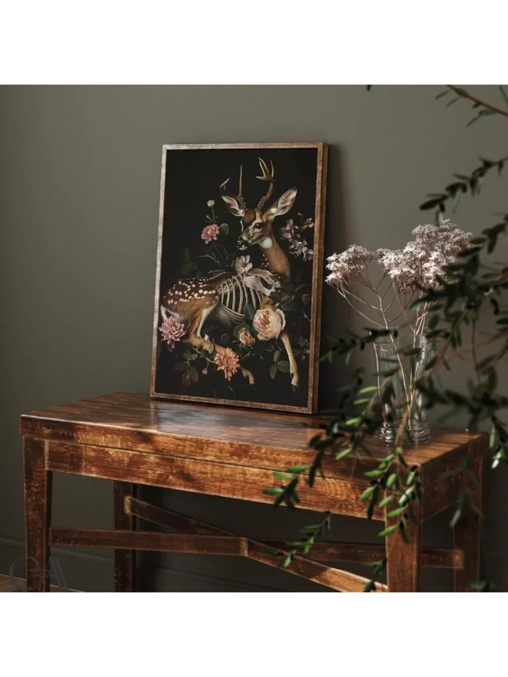Gothic Animal Wall Art | Vintage Deer Canvas Print | Dark Academia Decor 16x24